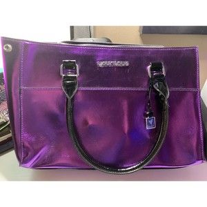 Younique Makeup Travel Bag/Tote Metallic Purple Lrg 10x14 Double Handle & Strap